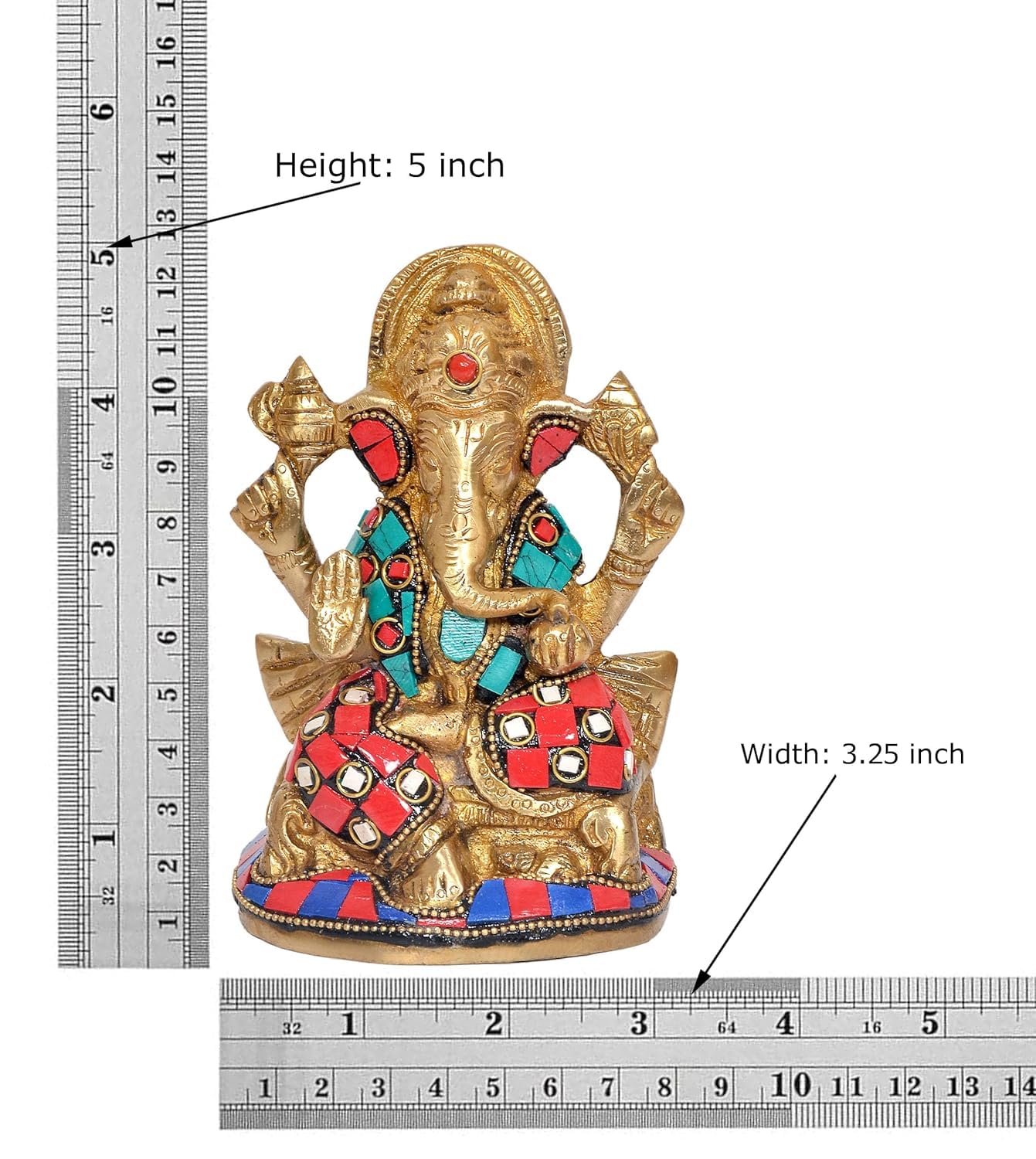 Aona Brass Ganesha Ganesh Idol Statue Murti For Pooja, Height : 5 Inch